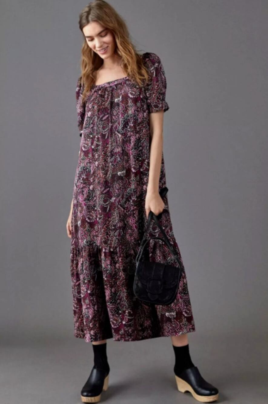 Maeve Lisabetta Paisley Satin Midi Dress Sz S Dark Boho Whimsigoth